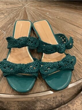 White House Black Market Braided Teal Slide Sandals